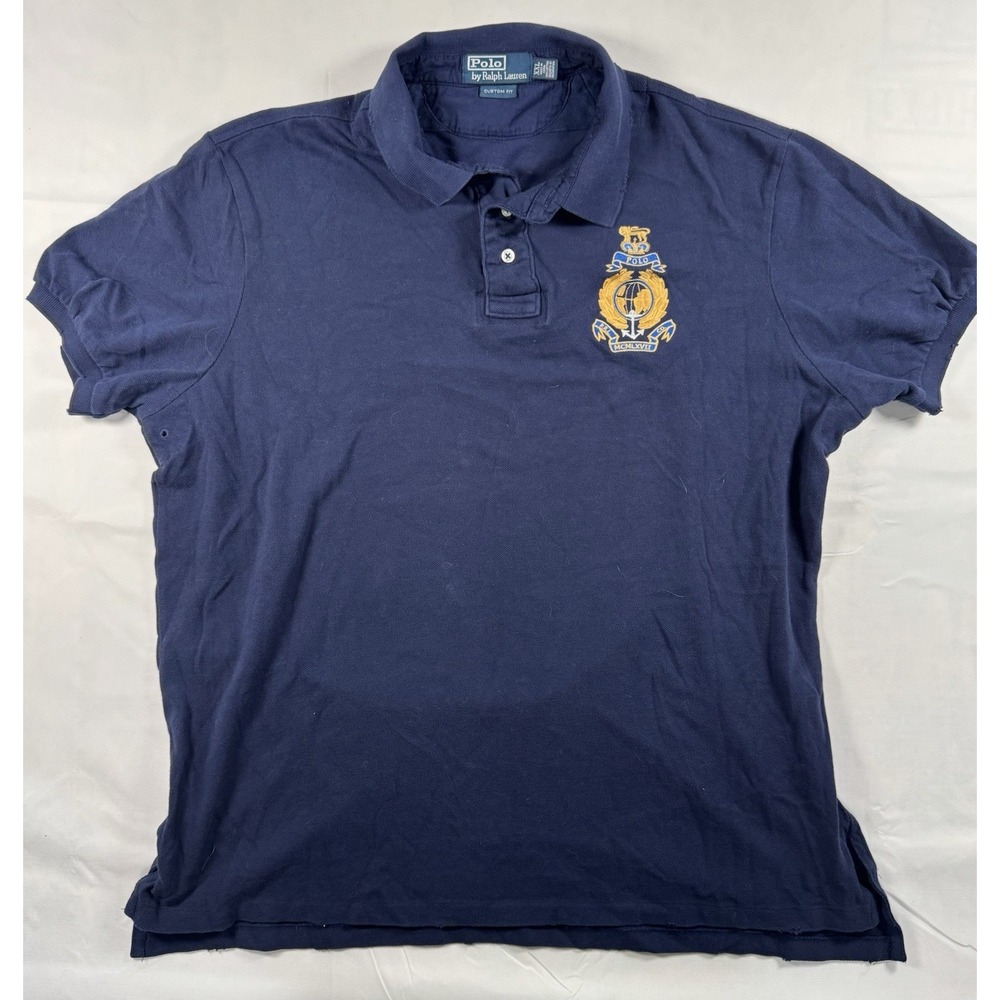 Polo Ralph Lauren Mens XXL Navy Crest Anchor Polo Shirt Custom Fit Graphic Back